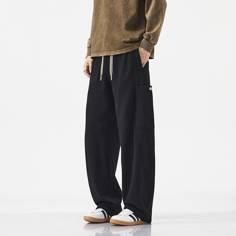 Jyf-M8812 American Black Casual Long Drawstring Pants Men's Spring and Autum Loose Straight Wide Leg Pants Trendyy