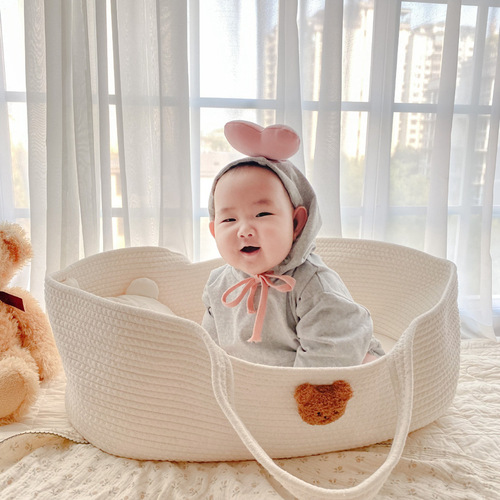 ins Nordic style baby basket portable pure cotton woven baby bassinet portable crib for outings