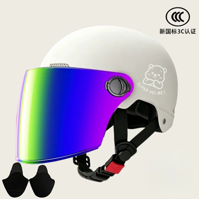 Motosiklet kaskı (dəbilqə) — and women's battery car four seasons - 02-white-iridescent-long-sunglasses-silver-white-bear-uv-protection-sun-tanning-prevention-ear-protection-do-not-get-lenses-wet