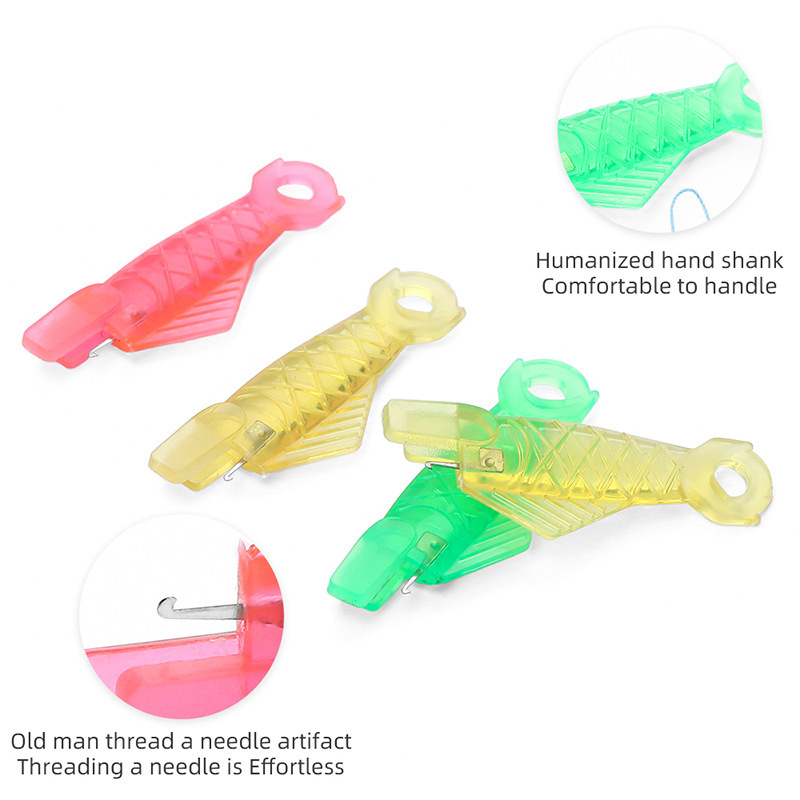 Máquina de coser enhebrado de plástico en forma de pez pequeño multiusos, enhebrado de aguja, artefacto de enhebrado rápido, herramienta de costura de bricolaje hecha a mano