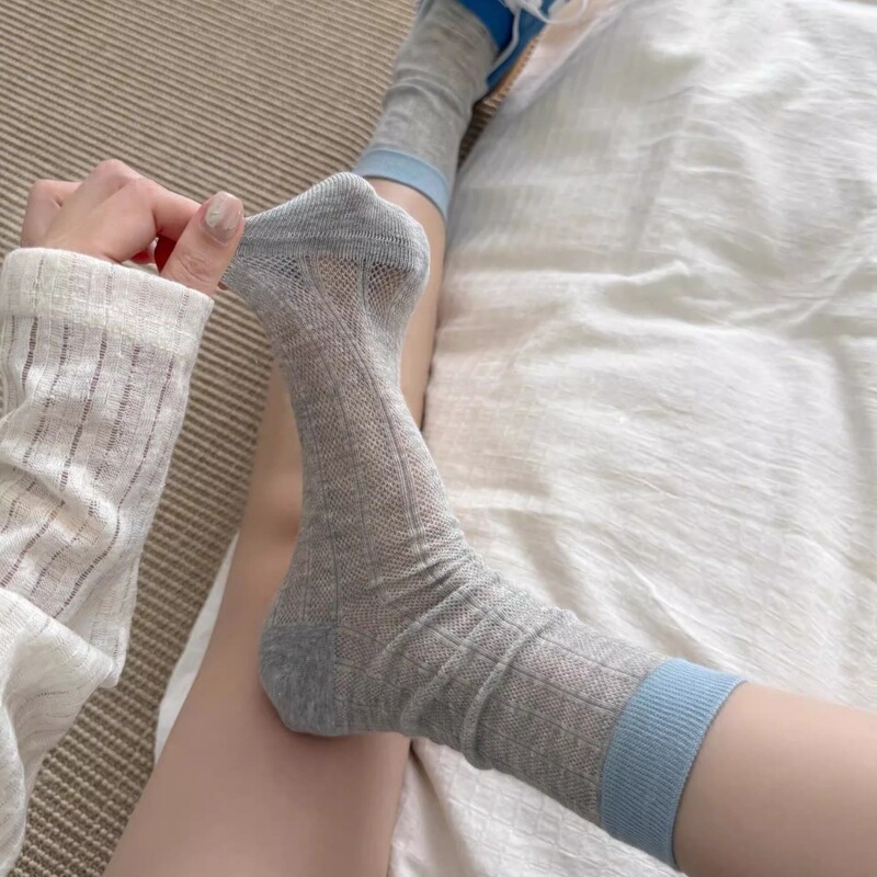 Zhuji Women's Socks Spring and Summer Thin Seamless Cotton Socks Breathable Sweat-Absorbing Women's Mid-Calf Socks Trendy Versatile Slouch Socks