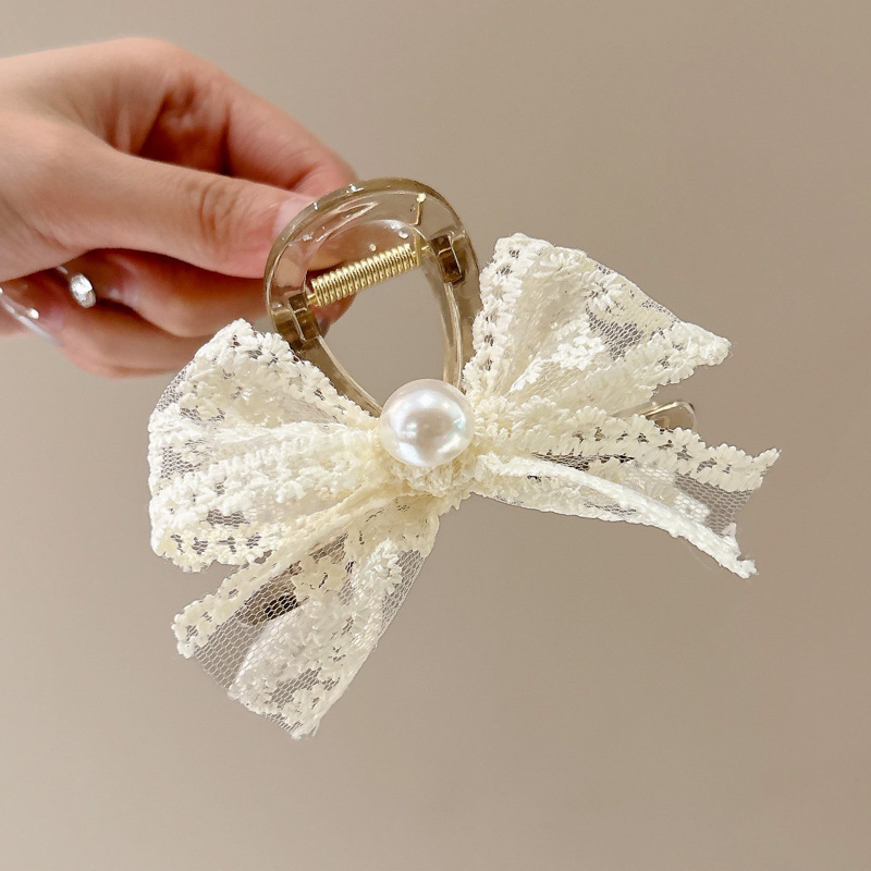 1 # clip de lazo de encaje beige 8cm lazo alrededor de 8cm