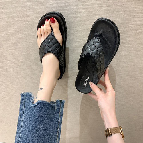 Slip-on sandals for women, stylish chunky flat sandals with height increasing herringbone design, fashionable and versatile, cute