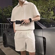 潮牌休闲运动套装男士夏季短袖POLO衫运动短裤休闲搭配一套两件套