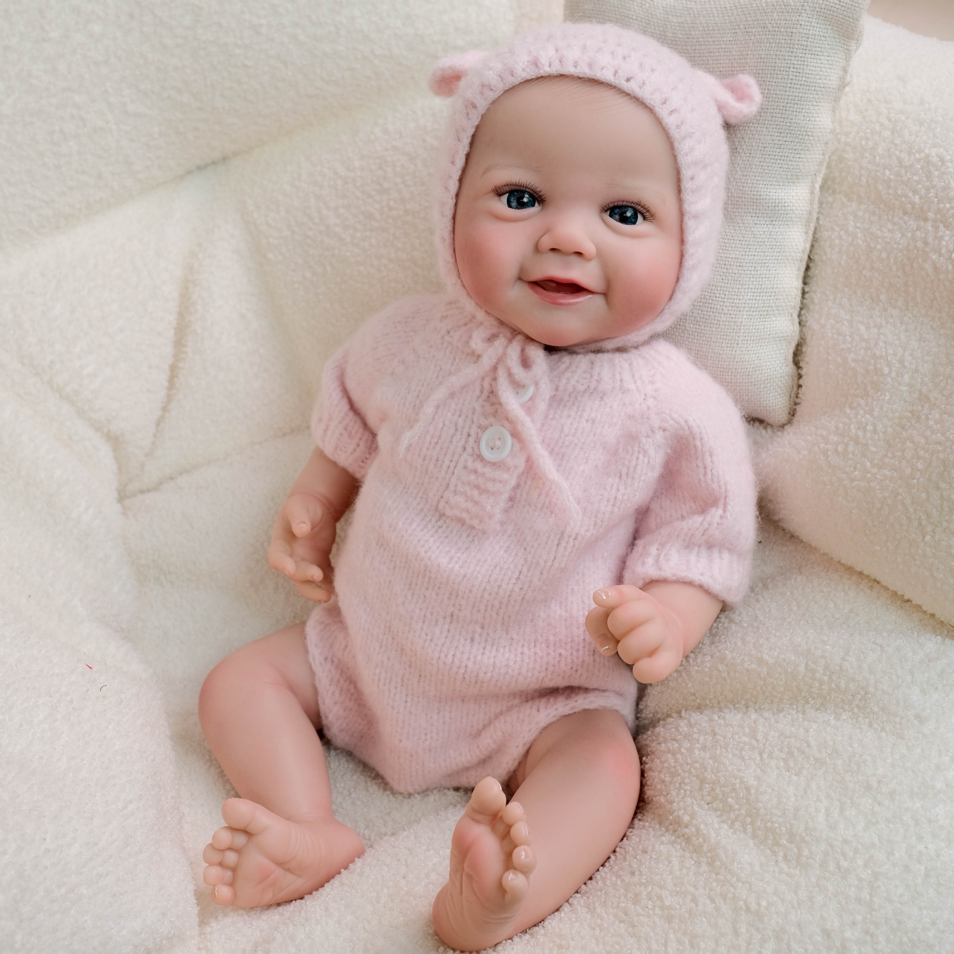 Hilo de lana rosa de 19inch, mampara de una pieza, muñeca de simulación Emmy hecha a mano, regalo de vacaciones para niños