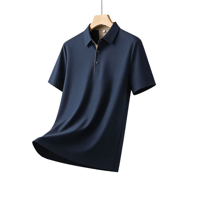 2026 Summer Men's Short-Sleeve Polo Shirt with Collar, Made of Ice Silk, for Middle-Aged and Elderly Fathers - New Style.