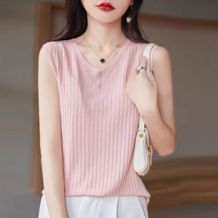 Ice silk sling women's summer and autumn new trendy loose bottoming knitted vest sleeveless top worn outside