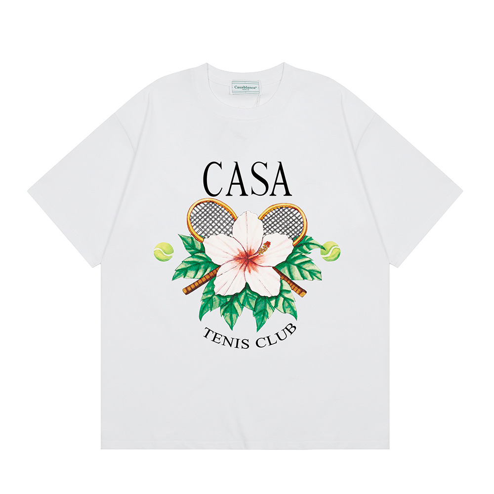 Casa Casablanca manga corta versión correcta ins camiseta de algodón casual de la marca de moda de nicho europea y americana de algodón de la calle
