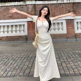大码法式小众碎花气质连衣裙女装夏季胖mm新款收腰显瘦遮肚长裙子
