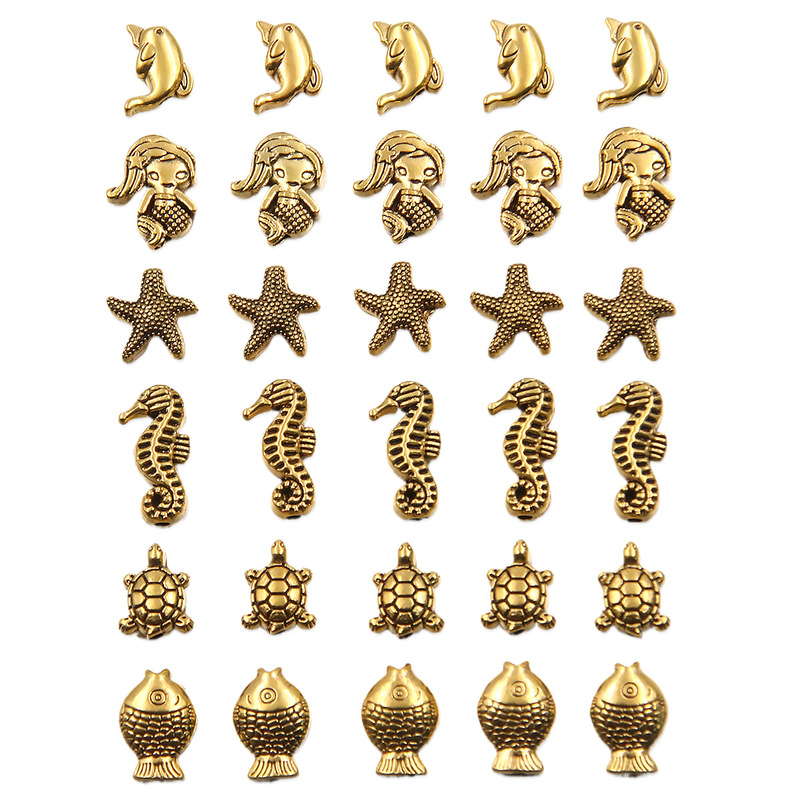 6 Explosive DIY Alloy Ancient Gold Starfish Turtle Dolphin Animal Connector Bead Keychain Jewelry Pendant