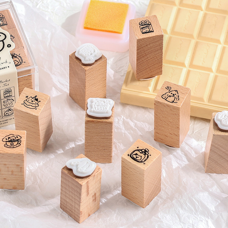 Boja de sello de dibujos animados de madera de la ciudad adorable animal diario sello de decoración sello de haya transfronterizo
