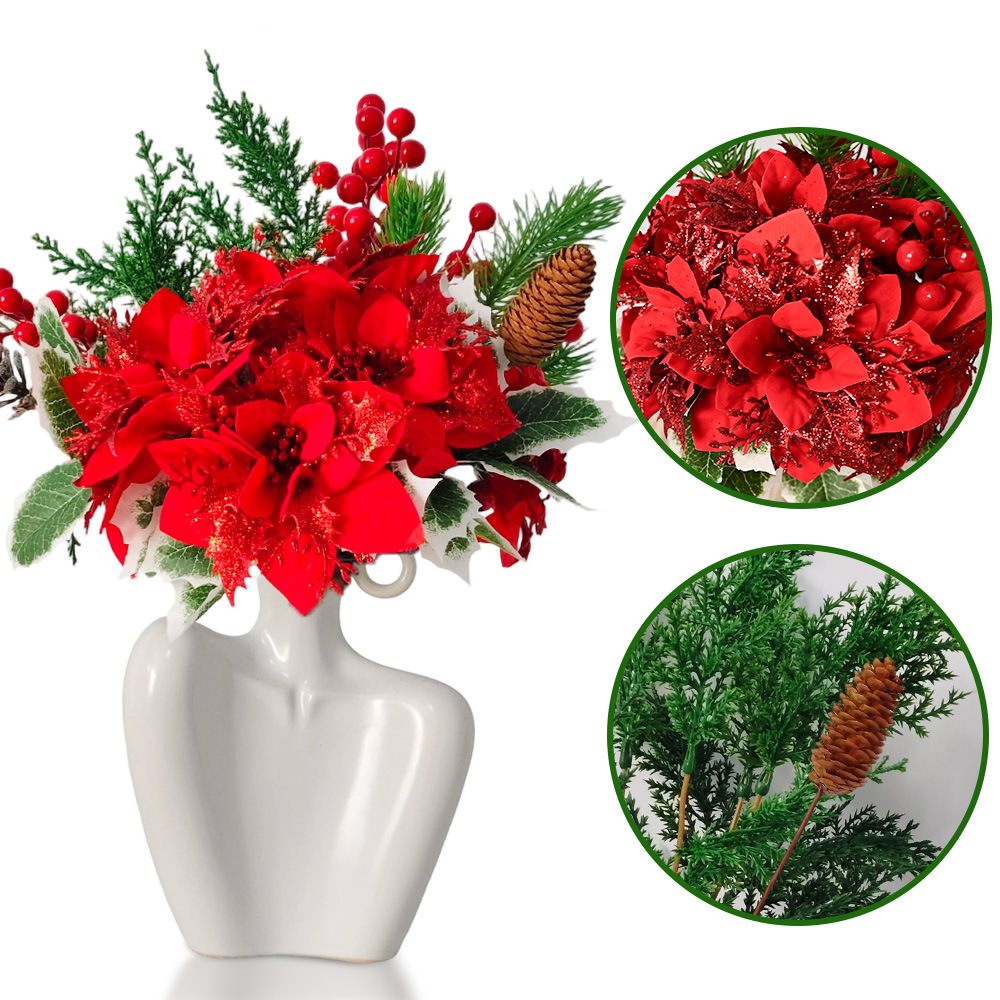 Navidad flores de polvo de oro flores simuladas Navidad bayas tapones de escritorio props de disparo de diseño de decoración del día del árbol de Navidad