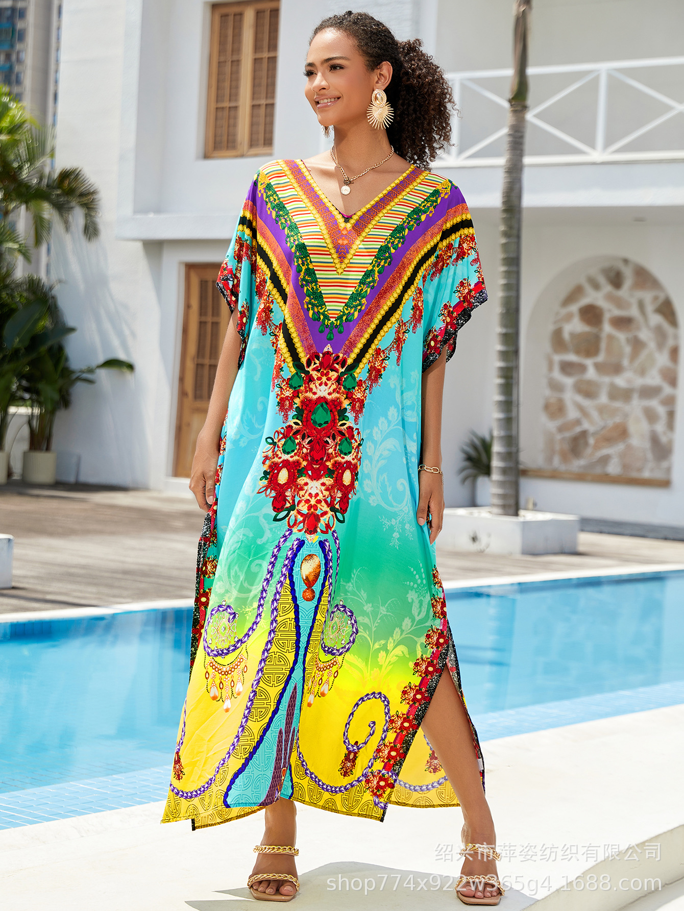 Camisas de playa de algodón impresas bikini camiseta de baño camiseta de vacaciones suelta ropa transfronteriza amazona