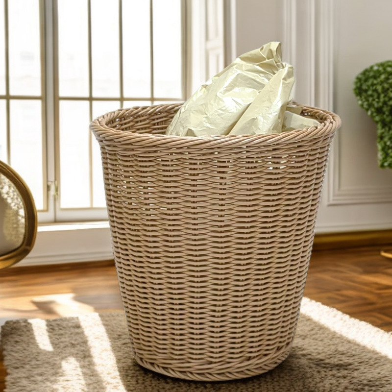 Rattan-like hotel bed & breakfast laundry basket kitchen trash can flower pot woven uncovered wastebasket