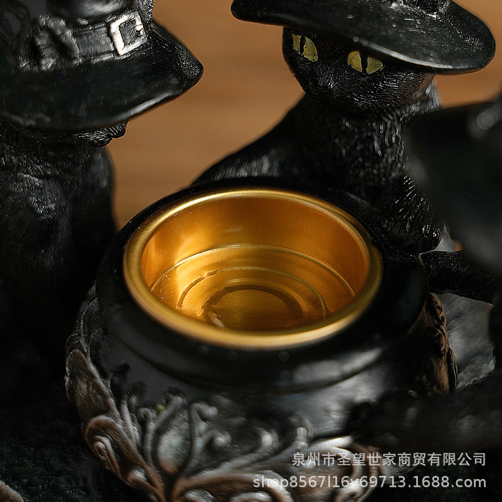 Halloween nuevo gato mágico misterioso viento oscuro retro decoración de resina artesanía fantasma festival de incienso estante