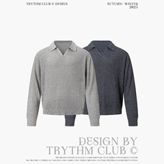 TRYTHMCLUB 早秋v领竖条纹坑条肌理针织潮流男女同款毛衣