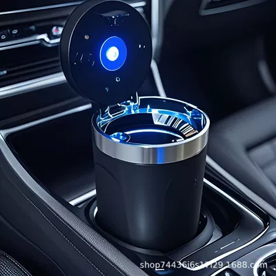 Car Ashtray with Automatic Smoke Extinguishing When the Lid Is Opened, High-End Anti-Fly Ash Car Anti-Falling Artifact, Car Interior Supplies (Car ashtray) - black