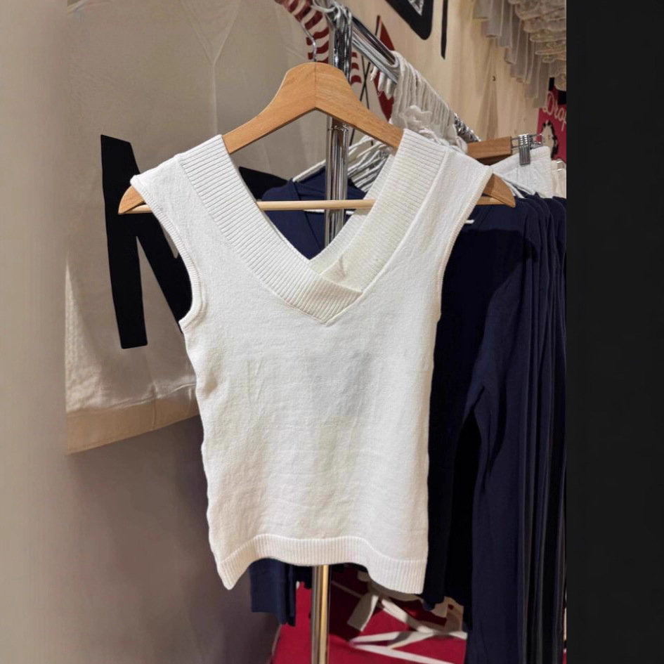 Bm New American Retro V-Neck Knit Solid Color Vest Bm Early Autumn Slim Fit Versatile Sleeveless Inner Top