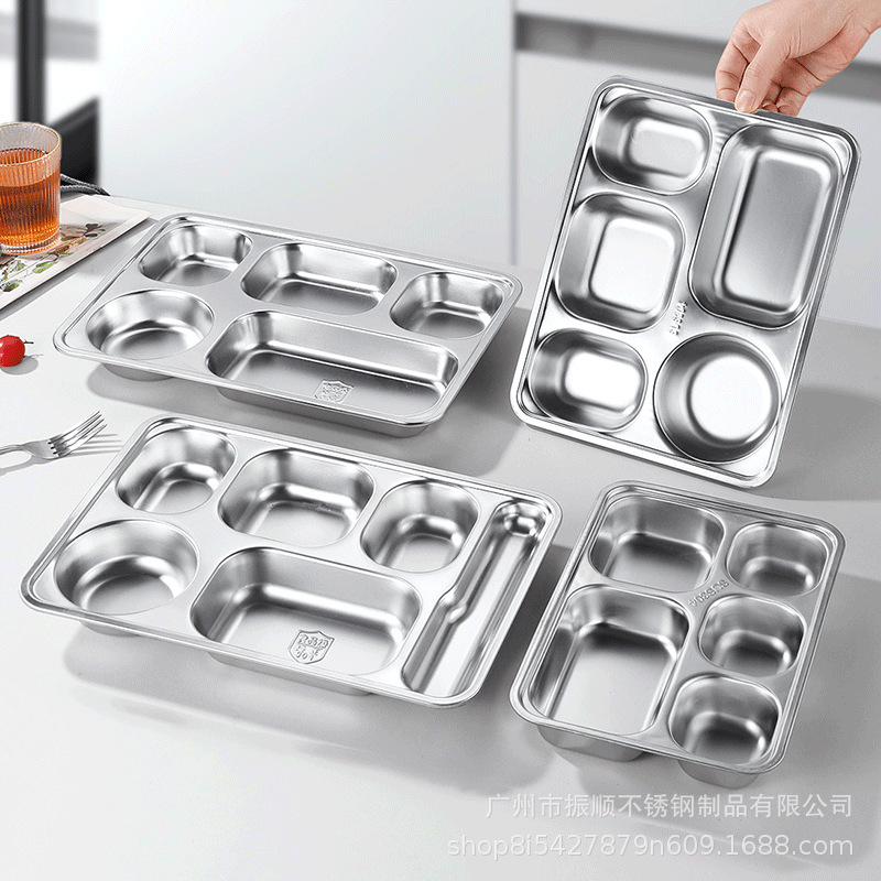 304 Stainless Steel Dinner Plate Lunch Box Student Children's School Nursing Home Factory Canteen Split Fast Food Plate Split Plate