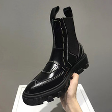 牛皮版~真皮短靴朋克风黑色马丁靴女厚底中筒帅气烟筒机车女靴子