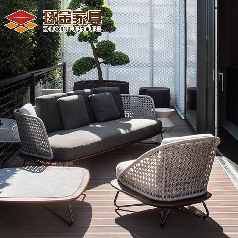 Nordic wicker art balcony courtyard garden outdoor leisure rope woven minimalist outdoor sofa chair coffee table set furniture