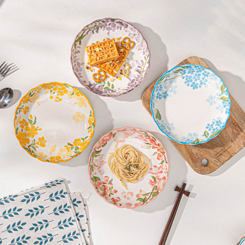 Plato de alto valor de estilo japonés platos de mesa platos de desayuno de disco profundo nuevo estilo chino esmalte cubiertos de cerámica de color