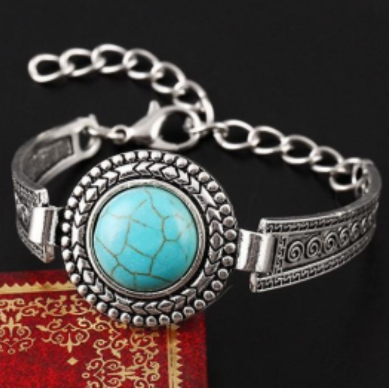 跨境欧美时尚饰品手链手镯波西米亚绿松石复古镂空宝石