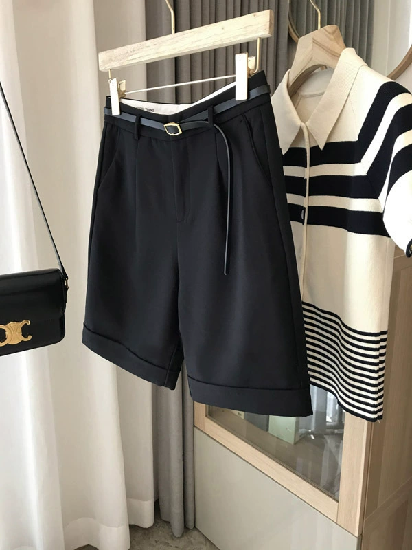 Wang Bing pushed ~ Sale and commute!22 years of spring new Bai Bai Bai Bai High waistline rollover shorts with waist bands