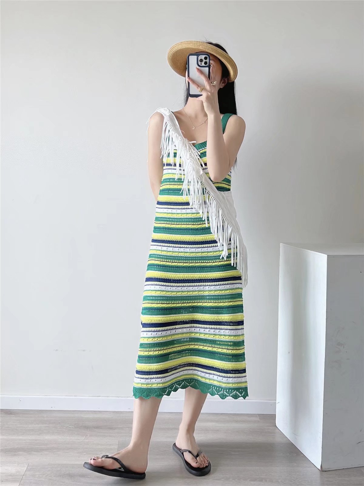 sling low-cut loose color matching knitted Dress NSAM134869
