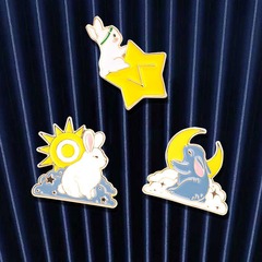 太陽月亮星星雲朵兔胸針日系金屬徽章掛件配飾別針固定衣服創意