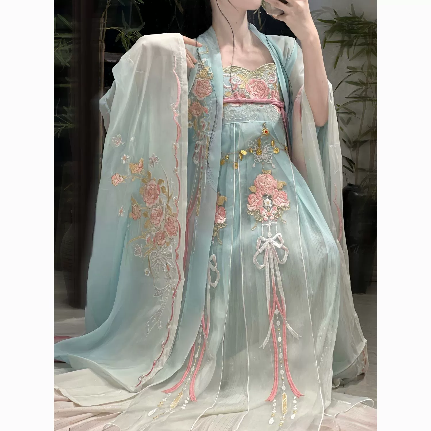 Оригинальная роскошная роза Mushige Hanfu для женщин, стиль династии Тан, рубашка с длинными рукавами с изысканной вышивкой и юбкой Хэзи длиной до груди, весенне-летнее издание.