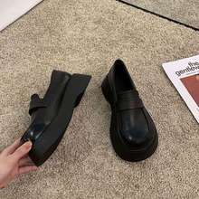 英伦风圆头复古乐福鞋学生平底松糕厚底增高洛丽塔jk小皮鞋女单鞋