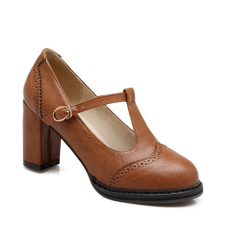 Mary Jane Shoes British Preppy Style Thick Heel Women's Shoes Spring and Autum High-Heeled Shoes Export Size 303