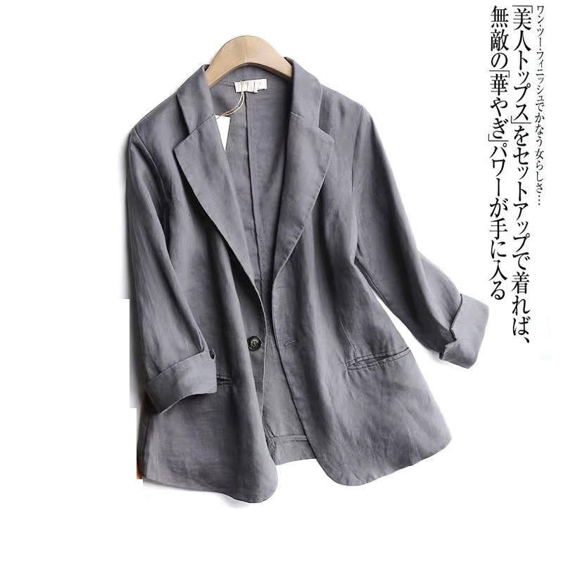 Spring solid classic suit jacket, trend of season, plus size, cotton and linen