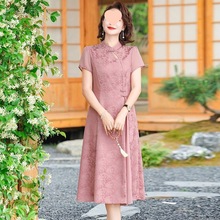 新中式国风连衣裙妈妈夏装小个子中老年女装夏季洋气雪纺旗袍裙子