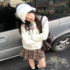 美式复古费尔岛软糯开衫毛衣女秋冬款小个子圣诞节宽松外搭针织衫