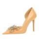 638-H22 Banquet High Heels Slim Heel Shallow Notched Rhinestone Bow Knot Side Hollow Ultra High Heel Single Shoe