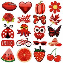 红色系列刺绣布贴水果花朵装饰补丁现货电脑绣花服装辅料熨烫贴花