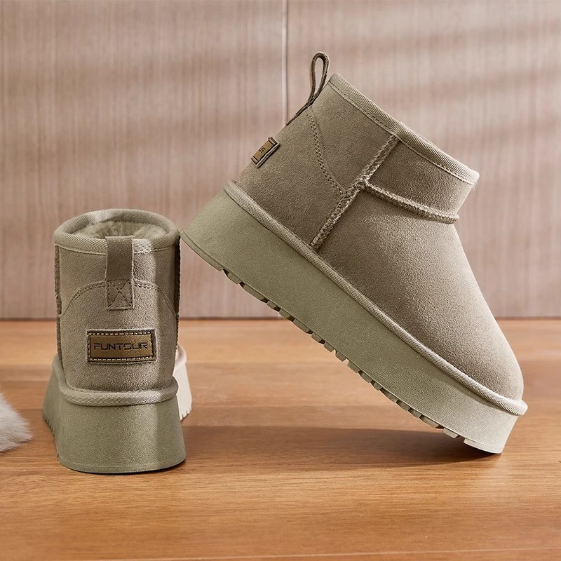 Botas de nieve de altura interior de suela gruesa pequeña de 8cm para mujer 2024 invierno tubo corto impermeable y cálido más zapatos de algodón de pan de terciopelo