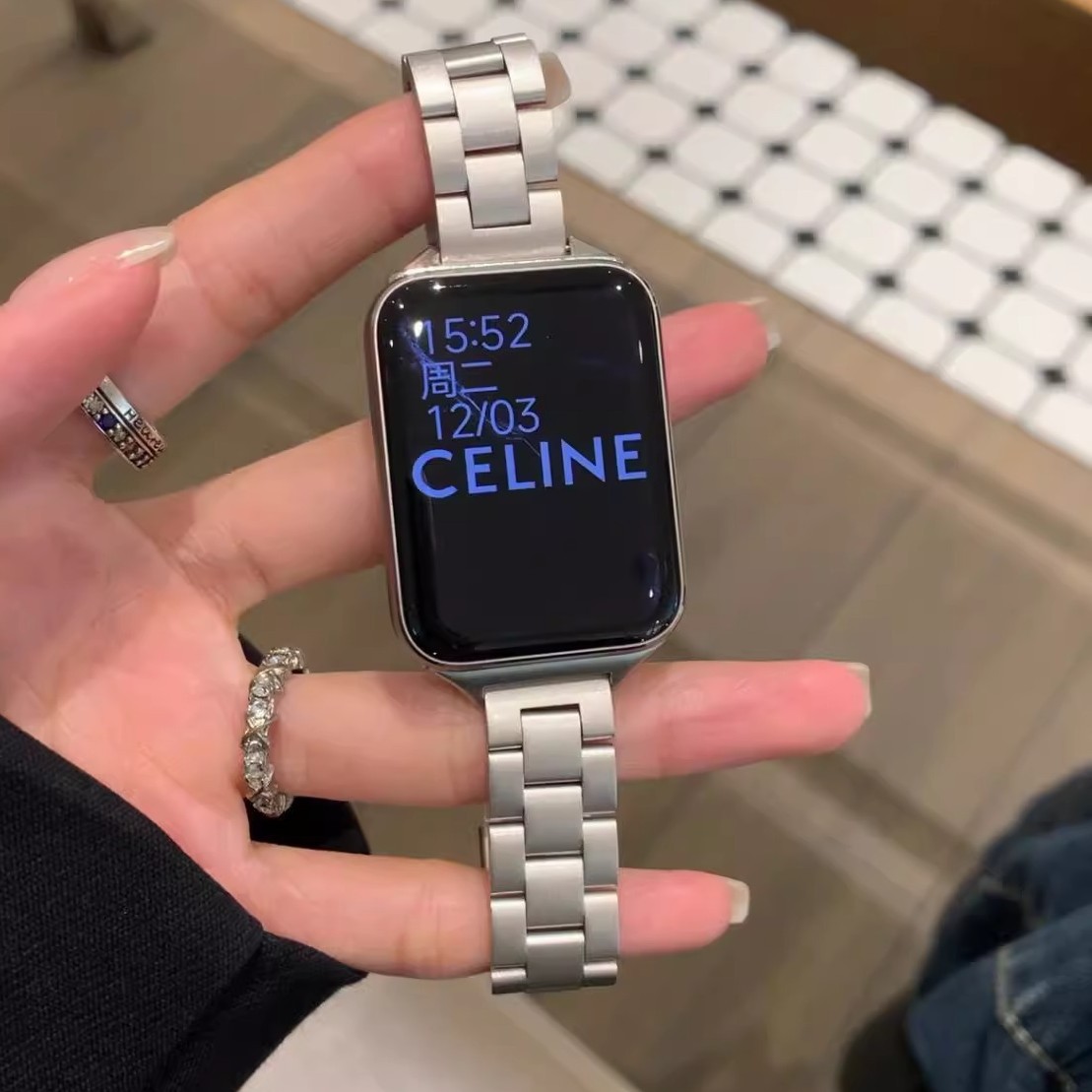 Suitable for Xiaomi Mi Band 9Pro Strap Three-Bead Solid Stainless Steel Wristband Redmi Watch4/5 Women's Watch Strap