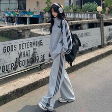 大码300斤休闲运动套装女春秋季美式显瘦学生宽松胖MM跑步两件套