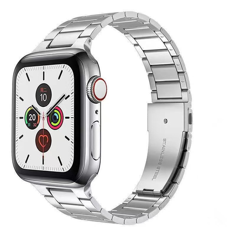 For Apple Apple Watch Watch Strap Slim Fit Stainless Steel Iwatch 7/6se Three Bead Metal Strap