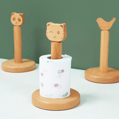 Wooden animal head paper towel holder Japanese style desktop cartoon toilet paper roll holder face towel storage rack short style