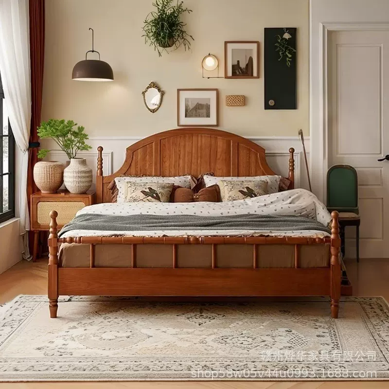 中古风白蜡木南阳床实木床主卧双人床美式卧室婚床1.8米1.5米大床