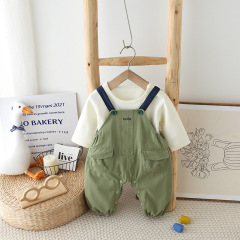 Baby's Spring and Autumn Season Strappy Pants Set, Stylish Korean Version Outerwear, One-Year-Old Baby Stylish Separate Spring Outfit Set