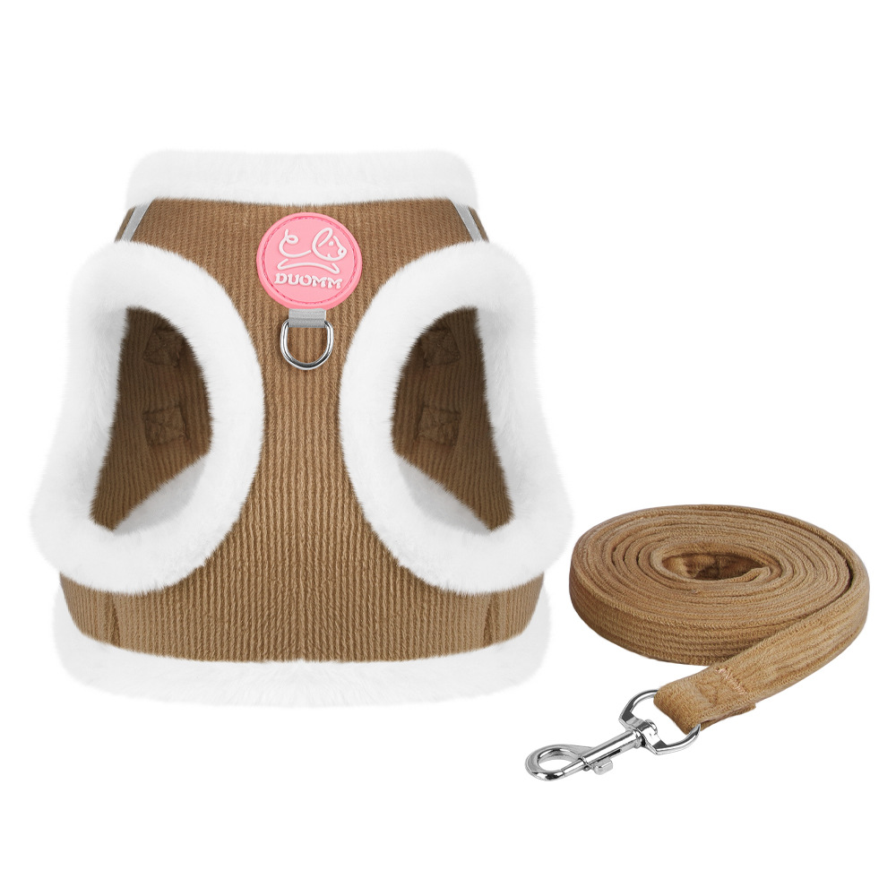 Nueva correa para mascotas, reflectante, cálida, suave, cuerda para pasear perros, arnés para perros cómodo de felpa de piel de conejo integrada