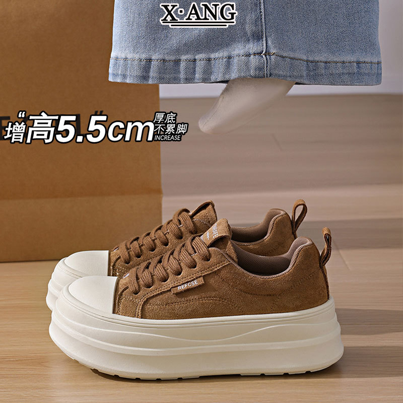 Genuine leather thick-soled height-increasing comfortable lace-up sneakers for women, 2026 autumn and winter new versatile casual sports shoes