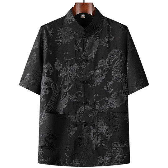 Tang Men's Short-sleeved Middle-aged and Elderly Dad's suit Summer Shirt Chinese Style Half-sleeved Shirt Grandpa Mulberry Silk