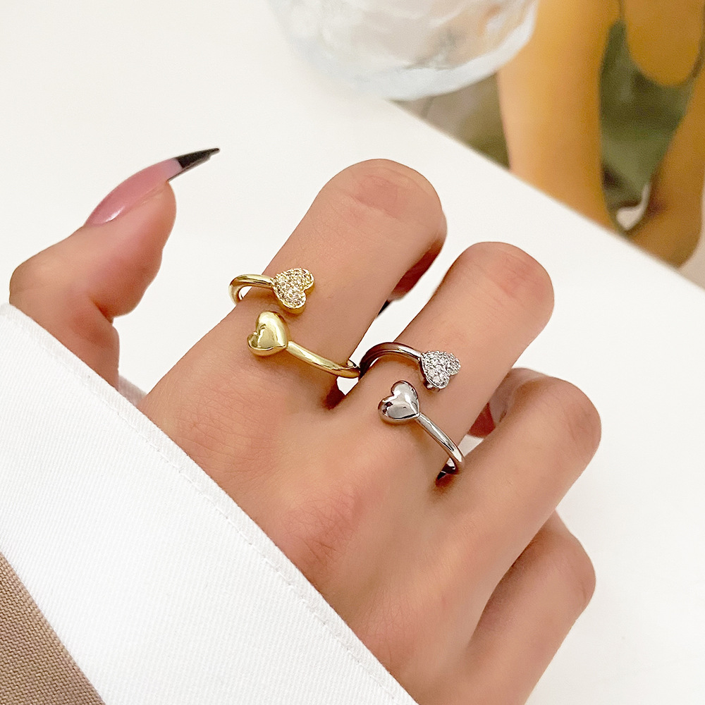 Elegant Heart Shape Copper Inlay Zircon Open Ring