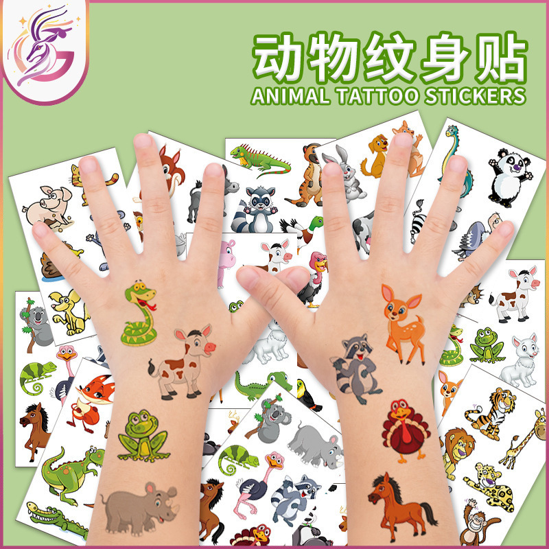 Jungle Animal tattoo stickers simulation cute giraffe forest friends 3d temporary waterproof children cartoon stickers